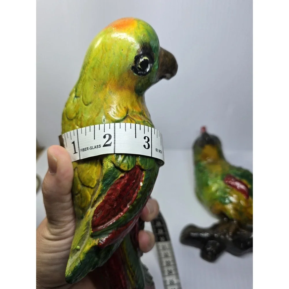 Mid-Century Chalkware Parrot Bird Wall Hanging Sculptures Set Of 2 Tropical Life